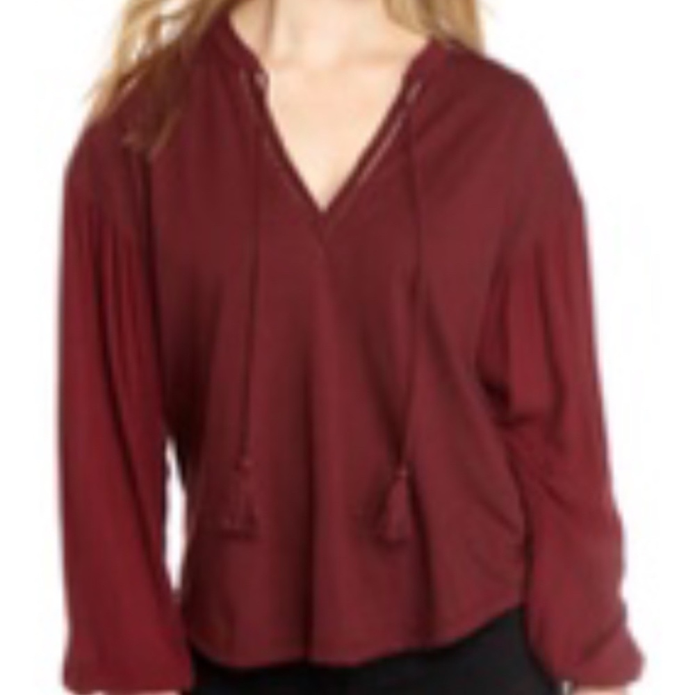 Wonderly Woven Sleeve Tie Front Top
